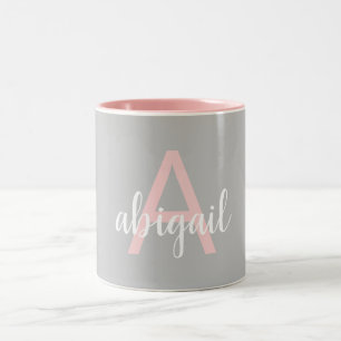 Tasse 2 Couleurs Élégant Monogramme gris rose moderne Nom