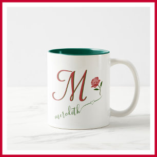Tasse 2 Couleurs Élégant Monogramme Personnalisé Floral Nom du coeu