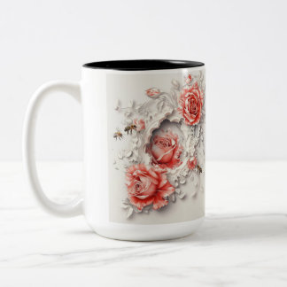 Tasse 2 Couleurs Élégant Rose 3D, abeilles et beauté botanique