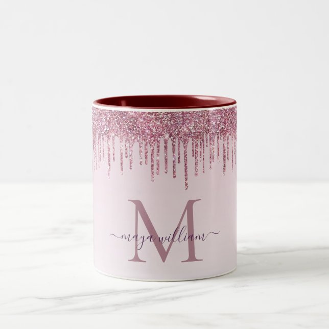 Tasse 2 Couleurs Élégant Rose de Parties scintillant Monogramme (Centre)