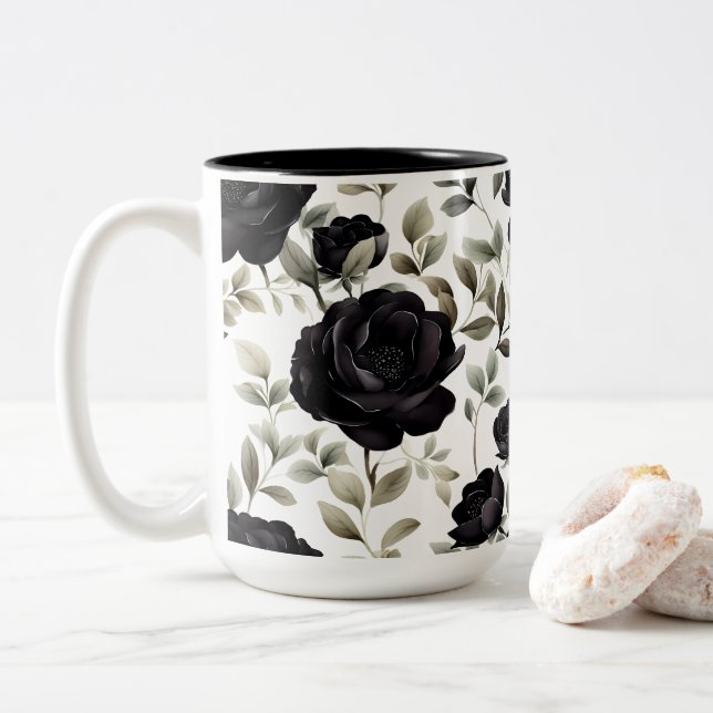 Tasse 2 Couleurs Élégant Rose noir (Avec donut)