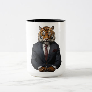 Tasse 2 Couleurs Élégant tigre en costume - Unique