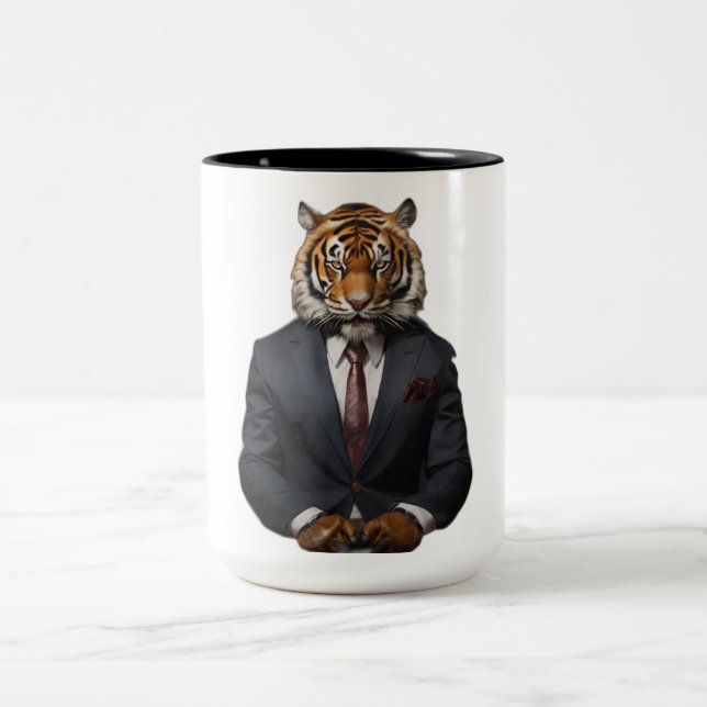 Tasse 2 Couleurs Élégant tigre en costume - Unique (Centre)