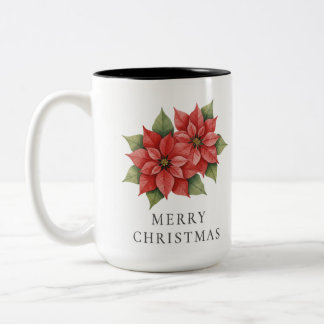 Tasse 2 Couleurs Elégante aquarelle Poinsettia 'MERRY CHRISTMAS' Mu
