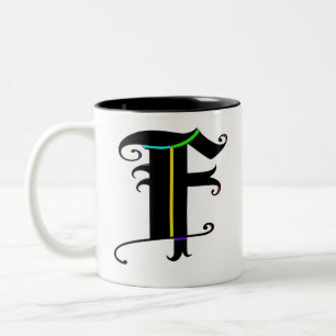 Tasse 2 Couleurs Élégante calligraphie Lettre de monogramme F