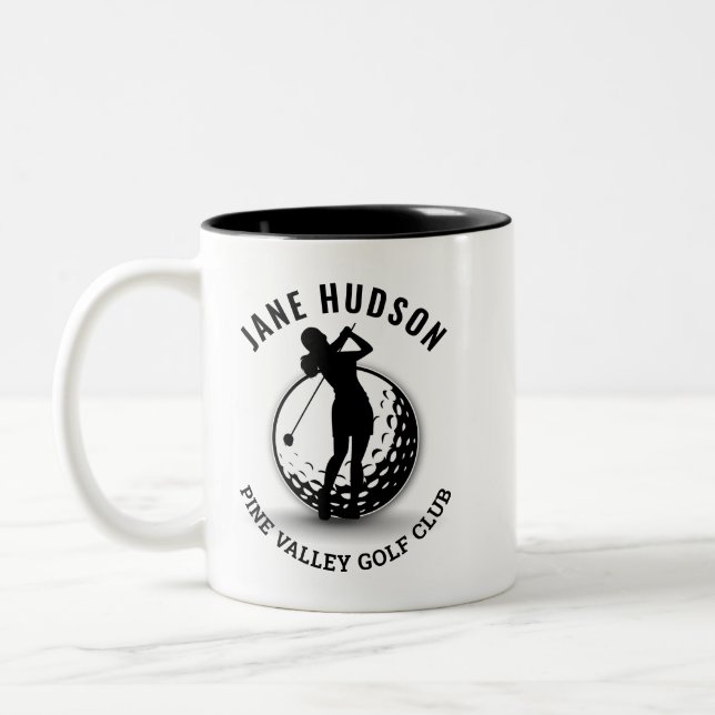 Tasse 2 Couleurs Elégante femme Golfer Monogramme Design (Gauche)