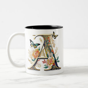 Tasse 2 Couleurs Élégante lettre florale bohème A