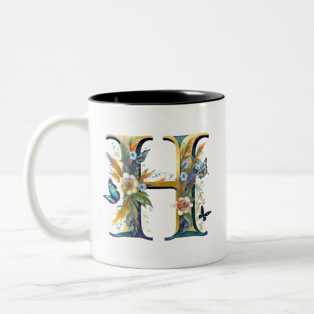 Tasse 2 Couleurs Élégante lettre florale bohème H (Gauche)