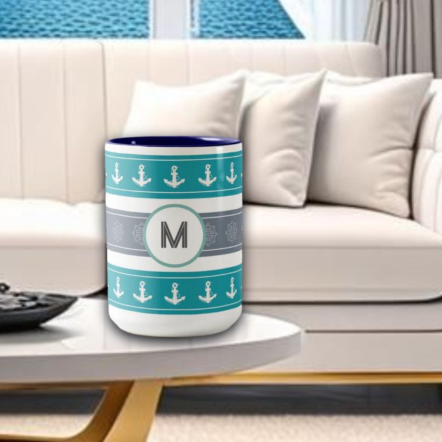 Tasse 2 Couleurs Éléments nautiques du bateau Motif (Créateur téléchargé)
