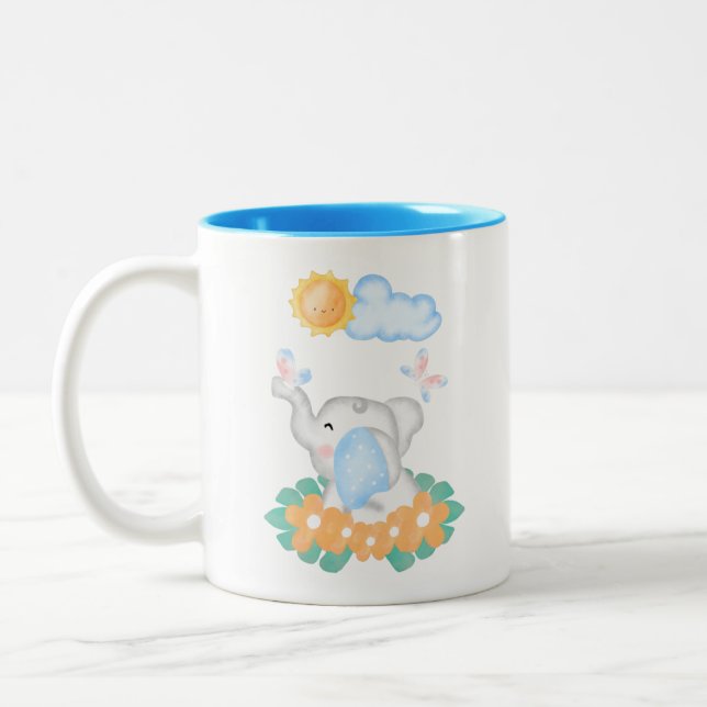 Tasse 2 Couleurs Eléphant Bébé mignon avec fleurs orange (Gauche)