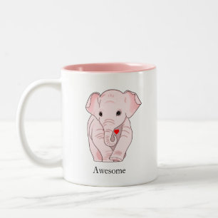 Tasse 2 Couleurs Eléphant rose mignon tenant un coeur