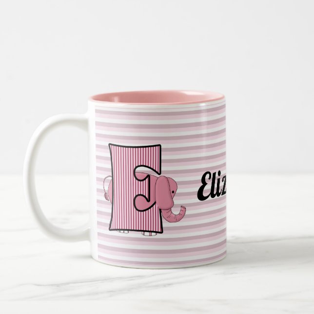 Tasse 2 Couleurs Eléphant rose Monogrammé E Kid's (Gauche)