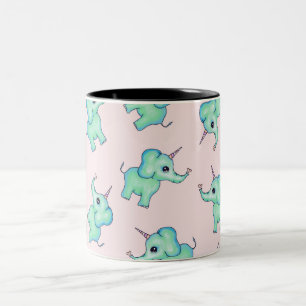 Tasse 2 Couleurs Éléphants et coeurs Girly mythiques mignons de