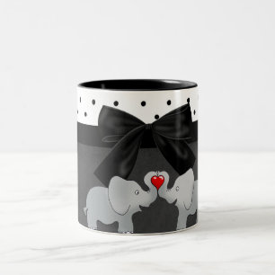 Tasse 2 Couleurs Éléphants Mignons Adorables,Nœud Papillon Noir,Poi
