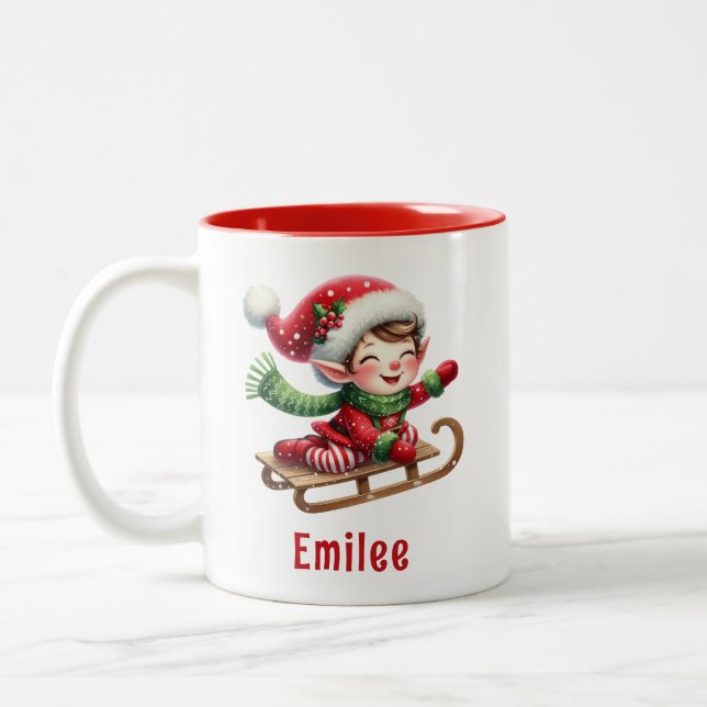 Tasse 2 Couleurs Elfe de Noël personnalisé (Gauche)