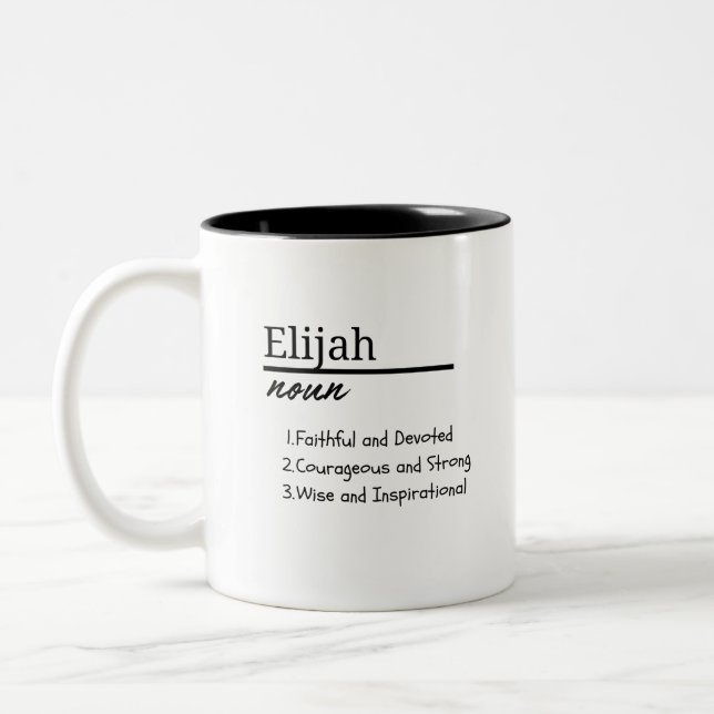 Tasse 2 Couleurs Elijah, Garçon Nom Personnalisé Définition (Gauche)