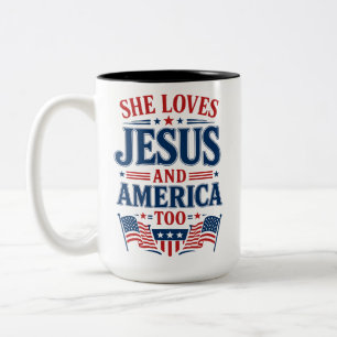 Tasse 2 Couleurs Elle aime Jésus et l'Amérique aussi