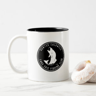 Tasse 2 Couleurs Emblème de pêche personnalisé noir et b