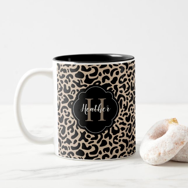 Tasse 2 Couleurs Empreinte de léopard de monogramme (Avec donut)