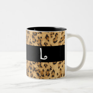 Tasse 2 Couleurs Empreinte de léopard L monogramme initiales de la
