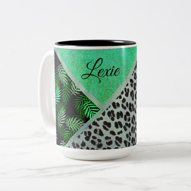 Tasse 2 Couleurs Empreinte de léopard Tropical Turquoise (Devant gauche)