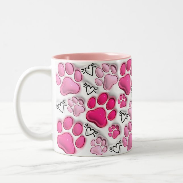 Tasse 2 Couleurs Empreintes de pattes et coeurs 3D roses (Gauche)