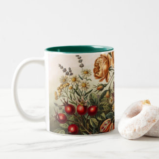Tasse 2 Couleurs Ensemble d'art floral automnal vintage, botanique