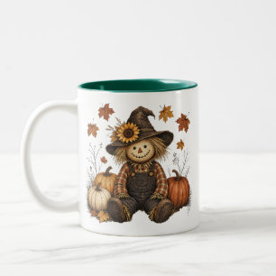 Tasse 2 Couleurs Épouvantail avec citrouilles récolte d'automne rus