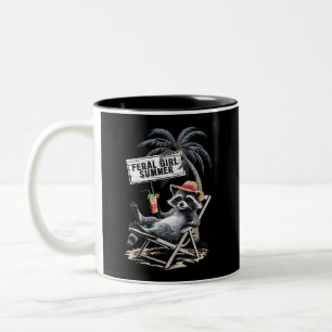 Tasse 2 Couleurs Été de fille sauvage plage drôle raton laveur