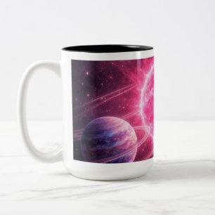 Tasse 2 Couleurs Étoile rose avec deux planètes en orbite