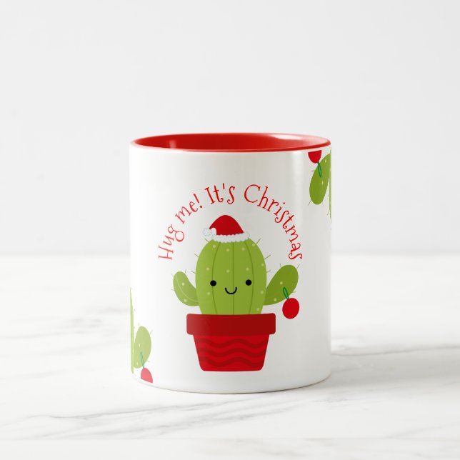Tasse 2 Couleurs Étreignez-moi que c'est Noël, cactus (Centre)