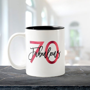 Tasse 2 Couleurs Fabuleux 70e   Anniversaire rouge élégant moderne