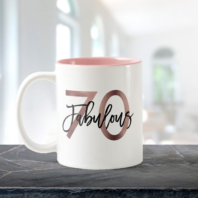 Tasse 2 Couleurs Fabuleux 70e | Moderne Elegant Rose Gold Anniversa (Créateur téléchargé)