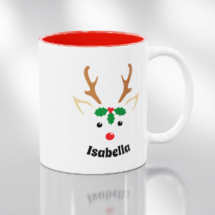 Tasse 2 Couleurs Face de renne mignonne Noël personnalisé