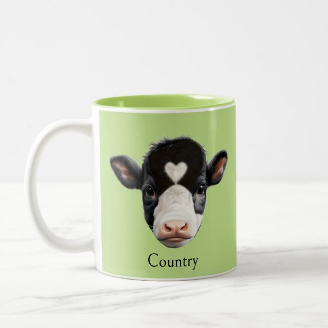 Tasse 2 Couleurs Face de vache sur Lime Green (Gauche)