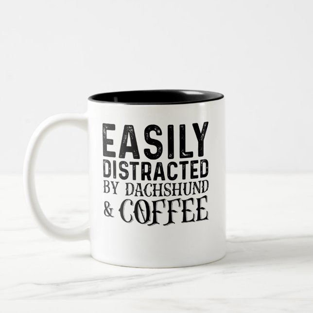 Tasse 2 Couleurs Facilement Distrait Par Dachshund Et Café (Gauche)