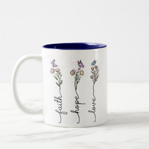 Tasse 2 Couleurs Faith Hope love Fleur sauvage Citation