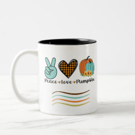 Tasse 2 Couleurs Fall Peace Love et Citrouille Turquoise et orange