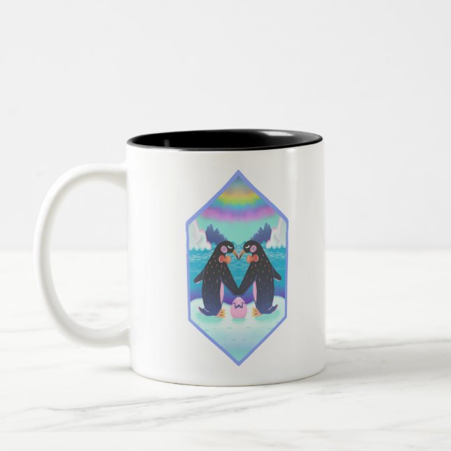 Tasse 2 Couleurs Famille Penguin gay pride en numérique (Gauche)