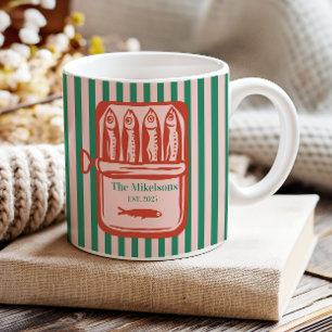 Tasse 2 Couleurs Famille personnalisée Rétro Sardine Tin Stripes
