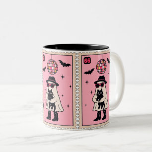 Tasse 2 Couleurs Fantôme Disco Rétro avec Stand Halloween Chat Noir