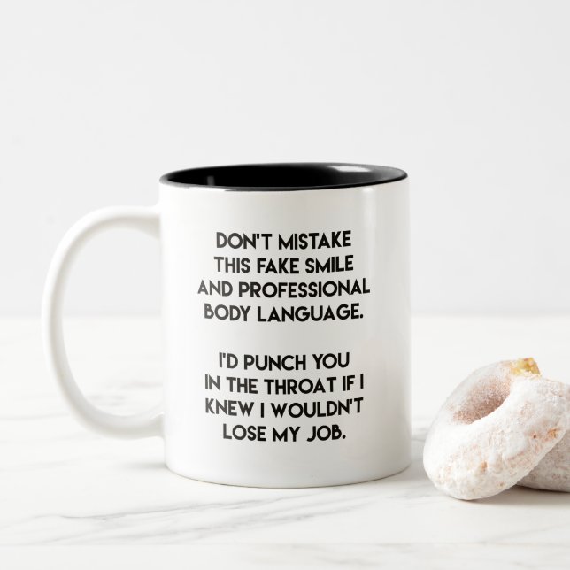 Tasse 2 Couleurs Faux Smile - Drôle, Citation Sarcastique (Avec donut)
