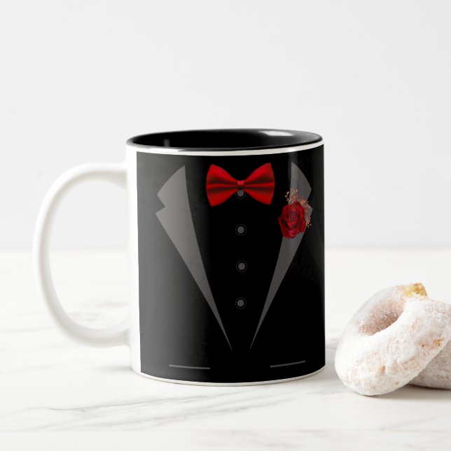 Tasse 2 Couleurs Faux Tuxedo Suit avec Cravate Red Bow (Avec donut)