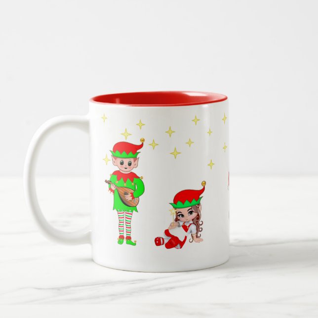Tasse 2 Couleurs Fée de Noël, Elfe & Etoiles (Gauche)