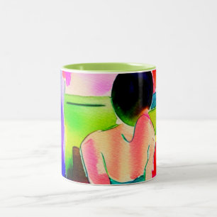 Tasse 2 Couleurs Femme à l'aquarelle Belle