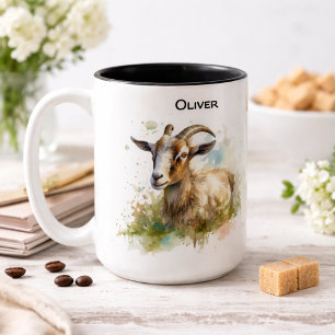 Tasse 2 Couleurs Ferme à l'aquarelle Chèvre, personnalisable