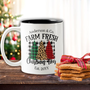 Tasse 2 Couleurs Ferme Buffle frais Plaid Arbres de Noël