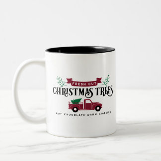 Tasse 2 Couleurs Ferme d'arbres de Noël et camion vintage
