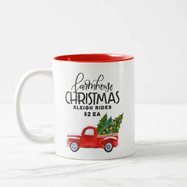 Tasse 2 Couleurs Ferme Noël Aquarelle Rouge Camion (Gauche)