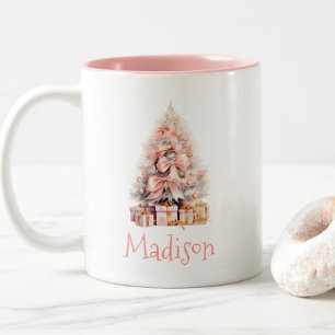 Tasse 2 Couleurs Festif personnalisé Arbre de Noël rose